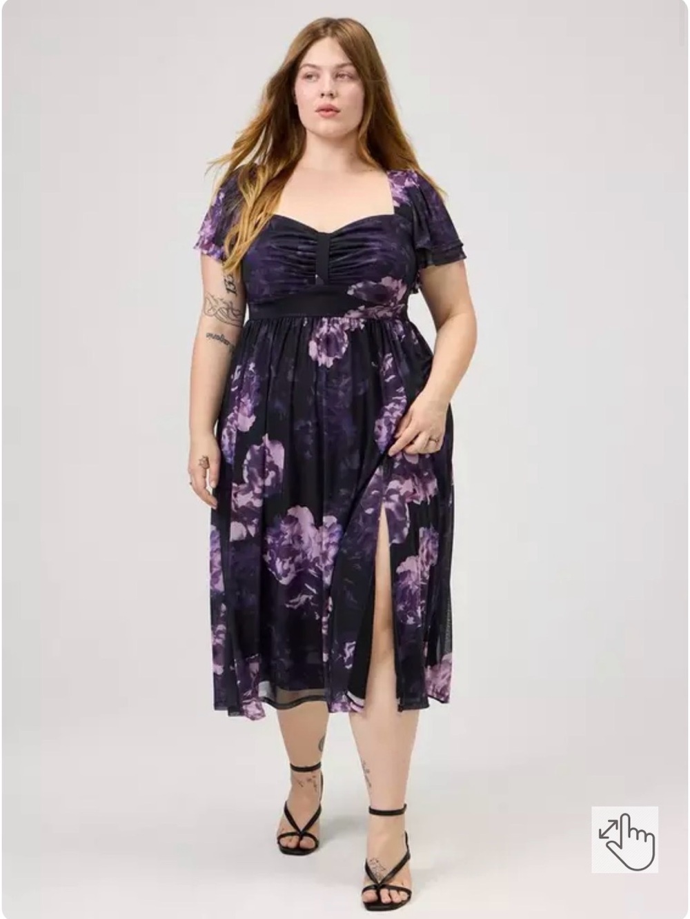 torrid Black and Purple Floral Sweetheart Midi Dress - Worn Once